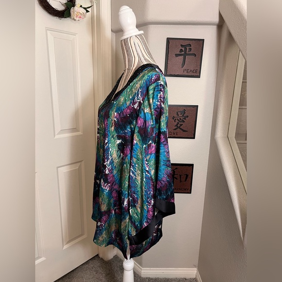 DANA BUCHMAN NWOT $54 ELECTRIC MIX LYONS BEADED BLOUSE TUNIC KIMONO SIZE XL - Picture 3 of 12